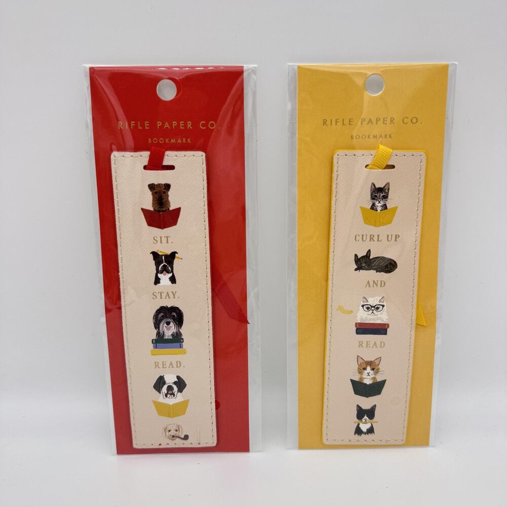 Rifle Paper Co Bookmark Set Dogs Cats Sit Stay Read Book Accessory Cute Fun NEW